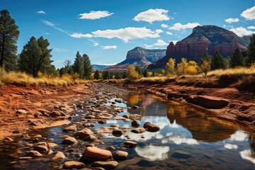 Wall Mural - Serene lake in Dead Horse Ranch, Sedona., generative IA