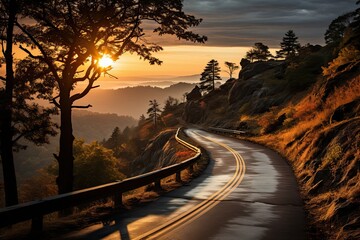 Wall Mural - Sunset at Blue Ridge Parkway, Ashville Magic Mountains., generative IA