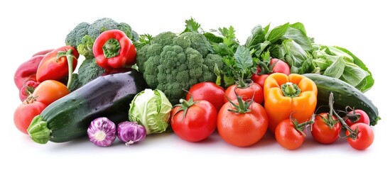 Wall Mural - Fresh vegetables on a white background - promoting healthy eating and vegetarianism (with easily removable text)