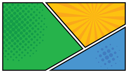 Poster - Blank abstract comic book page background with halftone and rays, vector illustration