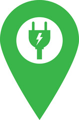 Poster - electric car charge station map pointer icon . green electric charging station location pin icon . v