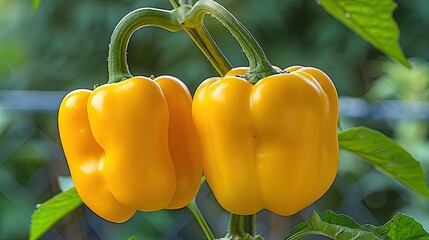 Sticker - yellow pepper on the vine HD 8K wallpaper Stock Photographic Image  