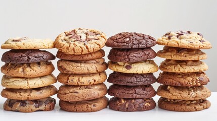 Wall Mural - Assorted Chocolate Chip Cookies Stacked in Rows