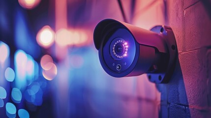 Poster - Close-up of a modern CCTV camera mounted on a wall, showcasing advanced home security technology and surveillance systems