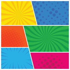 Poster - Comic colorful light composition, comic pop art stripe scene background, vector illustration