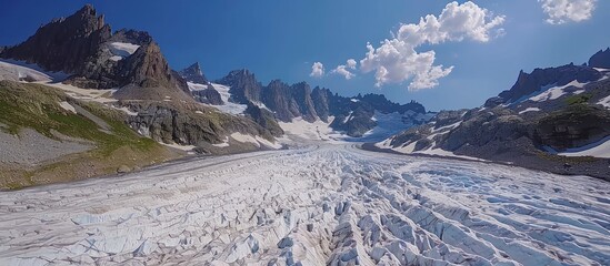 Wall Mural - Glacier Valley Surrounded by Rocky Peaks