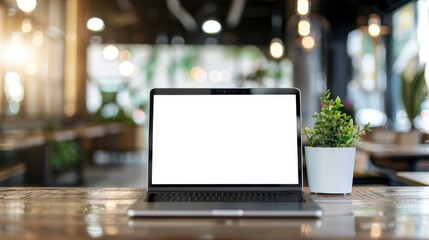 In this mockup, a laptop is isolated from an office background with a transparent screen png.