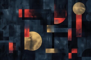 Poster - Abstract suprematism composition featuring geometrical forms in deep shades