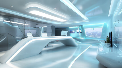 Poster - modern office futuristic interior design, office interior architecture design concept, office backgr