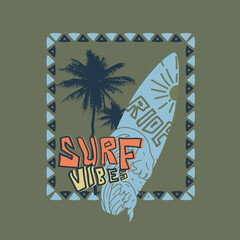 Wall Mural - Surf Vibes Summer beach retro surf board graphic poster design