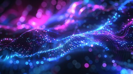 Aufkleber - 3D rendering of an abstract music background. A cellular background with DNA. A network with connecting lines and dots. Big data visualization. A sound wave.