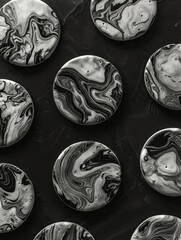 Wall Mural - A series of black and white marbled stones