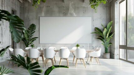 Poster - Mockup of meeting conference room in modern interior with blank mockup screen