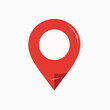 © Hogr - A red location pin icon, commonly used in maps and navigation applications. The pin is designed with a triangular shape pointing downwards, and it has a circular hole in the top center.