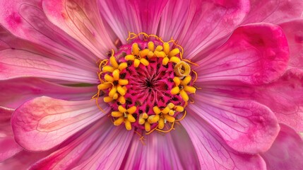 Poster - Macro photograph of blooming pink zinnia flower