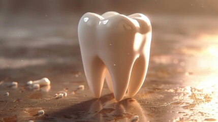 Wall Mural - A close up of a tooth with a shadow on the ground