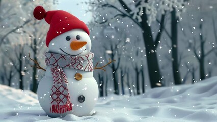 Poster - Cute Cartoon Christmas Snowman Character. Digital Holiday Christmas Greeting Card Background Loop