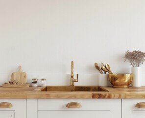 Fototapete - Kitchen interior background with Farmhouse style, 3D rendering