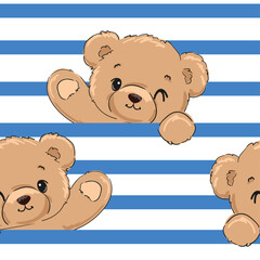 Wall Mural - Cute Teddy Bear pattern seamless, vector illustration Hand Drawn Cute print design