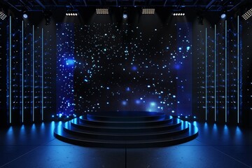 Wall Mural - For mockup and corporate identity, Empty stage design. For display, blank screen system for graphic resources, scene event lighting in the night. With a 3D background for online.