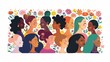 © Spear - International Women's Day Celebration - Unity of Women of Different Nationalities for Gender Equality and Empowerment on Green Background Stock Vector