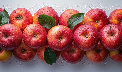 Canvas Print - Banner of apples arrayed on a white background, conveying a simple and fresh harvest scene.
