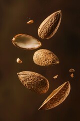 Wall Mural - A close up of nuts with one of them being split open