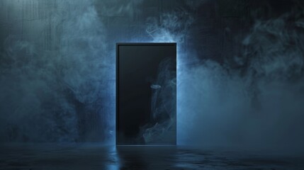 Wall Mural - Lightbox template for 3d render poster mockup on black wall with backlight.