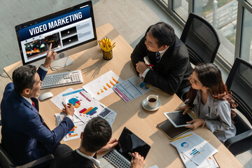 Poster - Video Marketing Concept on Laptop Screen. Video Marketing Advertising Business on Social Media and Internet Network Technology Concept
