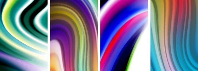 Wall Mural - Rainbow color liquid. Wave lines poster set for wallpaper, business card, cover, poster, banner, brochure, header, website