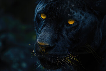 Wall Mural - a black panther with yellow eyes staring at the camera