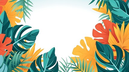 Wall Mural - Summer background with tropical leaves. illustration in trendy flat style. Generative Ai