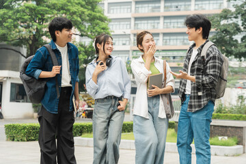 Portrait image of a group of Asian students at university.