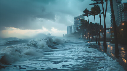 Wall Mural - Destruction wreaked by a powerful hurricane on buildings and infrastructure in a devastating storm.