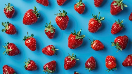 Wall Mural - Fresh strawberry pattern background with space for text Food theme Overhead perspective Picture