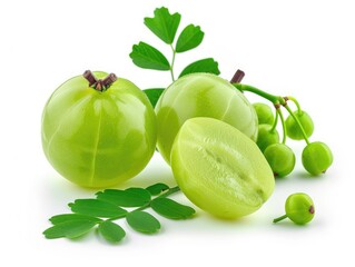 Canvas Print - green gooseberries on white background