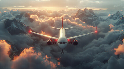 Wall Mural - plane in the sky at sunset