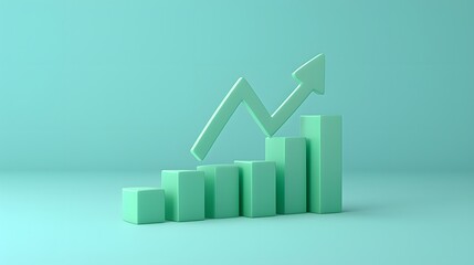 Poster - 3D rendering of a green ascending bar graph with an arrow indicating growth. Ideal for business, statistics, and financial presentations.