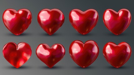 Wall Mural - A series of red hearts are shown in different positions