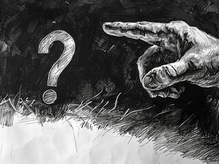 Wall Mural - A hand pointing to a question mark