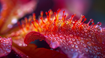 Wall Mural - Close up of the Flower. Macro Photography with Drops. Flowers at Spring time. Beauty Flora and Blossom Closeup. Beautiful Garden Plant in Pink Color 