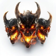 Wall Mural - group of demonic skulls with glowing eyes and horns