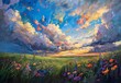 © Антон Сальников - Colorful flowers in a field under beautiful clouds in a landscape painting