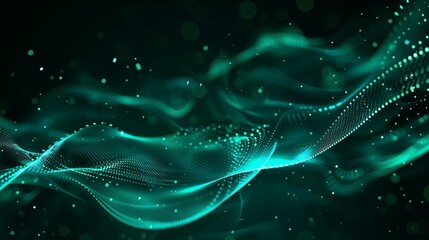 Poster - The visualization of big data. A digital background. A representation of analytics. Waves of particles. A rendering in 4K resolution.