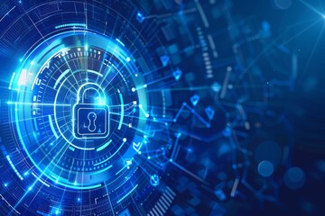 Poster - a closed padlock is shown against a digital background in this safety concept