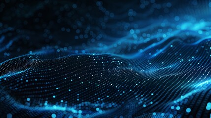 Poster - Digital wave background concept with beautiful moving dots texture and defocused particles. Cyber or technology background.