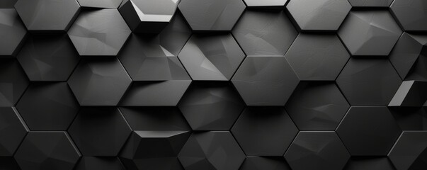 Poster - An hexagonal dark grey texture with a black background, used in a 3D illustration or rendered in 3D