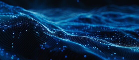 Poster - The abstract wave looks like a flow of particles or dots. A cyber technology illustration made in 3D.