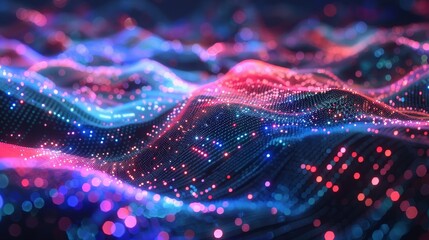 Poster - Big data flow over the Internet. Blockchain data fields. A stream of connect lines between network lines. Concept of AI technology, digital communication, and science research with a 3D illustration