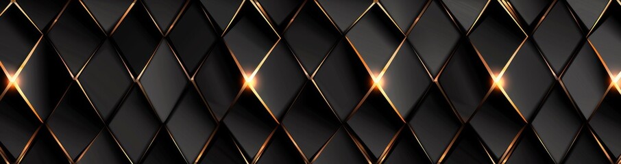 Poster - BACKGROUND: Luxury abstract black metal background with golden light lines. Images of modern abstract geometric textures. BACKGROUND: Pure black horizontal banner wallpaper. Elegant BG with square